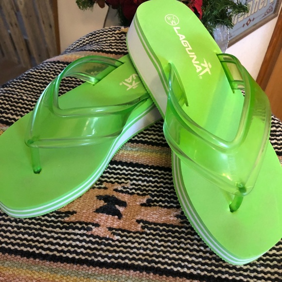 green platform flip flops